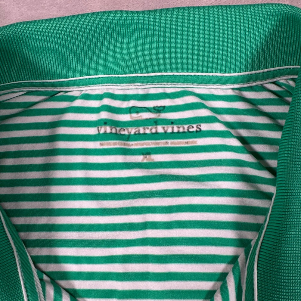Vineyard Vines Polo Shirt Mens XL Green White Striped Performance Whale Logo - Picture 5 of 6